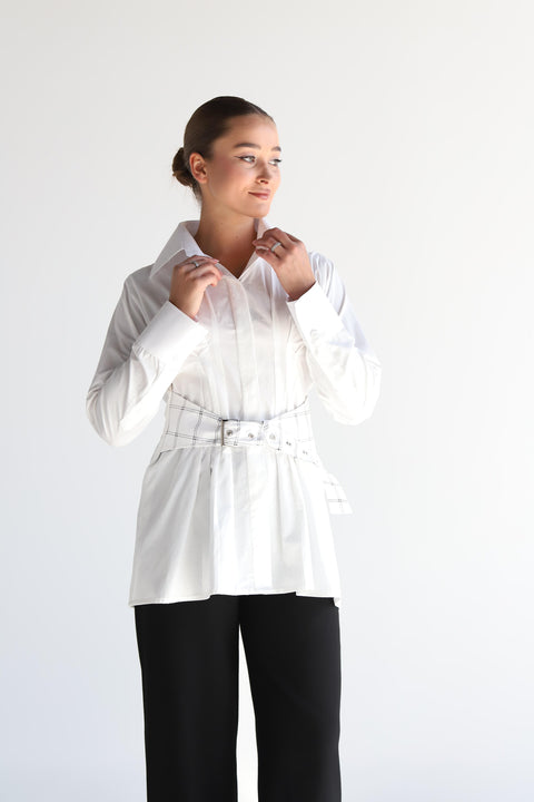 Windowpane Belt shirt