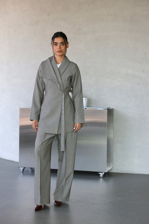 Grey Belted Blazer