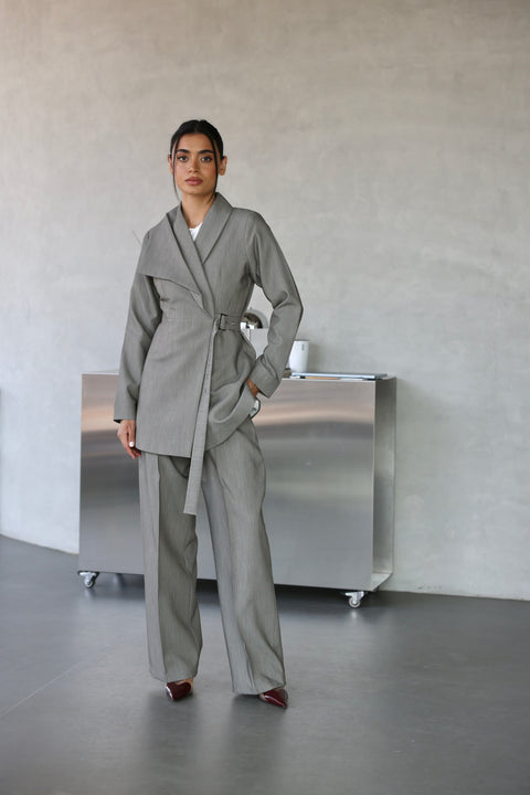 Grey Belted Blazer