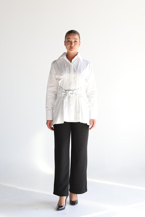 Windowpane Belt shirt