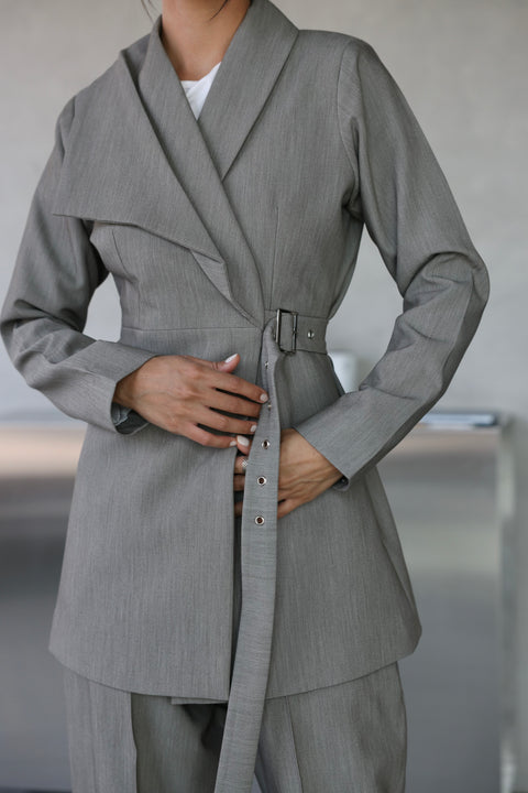 Grey Belted Blazer
