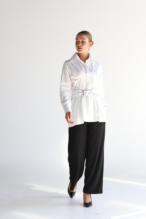 Windowpane Belt shirt