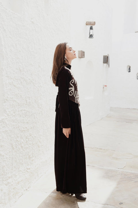 Brown Velvet Kaftan - Timeless Boutique Kuwait