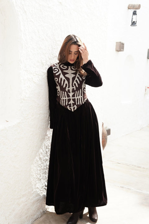 Brown Velvet Kaftan - Timeless Boutique Kuwait