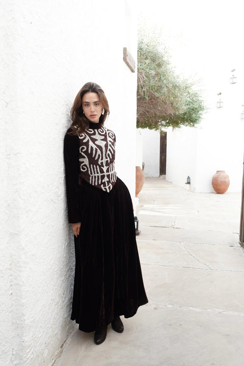 Brown Velvet Kaftan - Timeless Boutique Kuwait