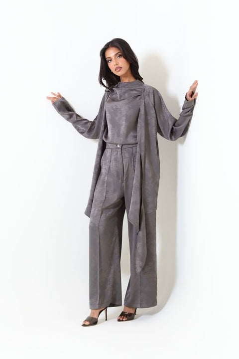 Grey Satin Set - Timeless Boutique Kuwait