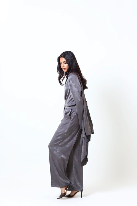 Grey Satin Set - Timeless Boutique Kuwait