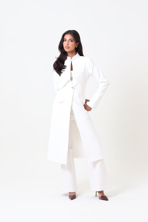 Long white Aura Blazer - Timeless Boutique Kuwait