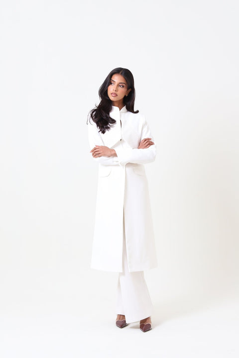 Long white Aura Blazer - Timeless Boutique Kuwait