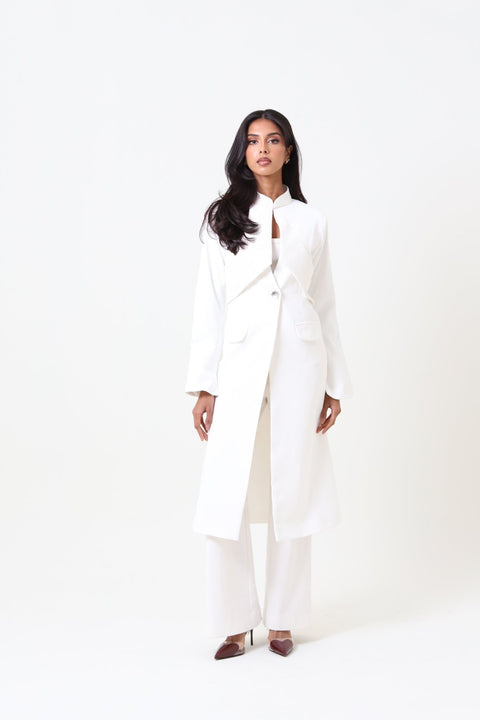 Long white Aura Blazer - Timeless Boutique Kuwait