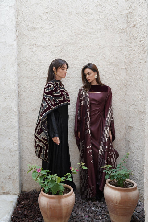 Maroon Bloom Kaftan - Timeless Boutique Kuwait